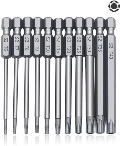 Torx - Juego de destornilladores de seguridad, 11 piezas, T6-T40, juego de puntas de destornillador de seguridad magnéticas de 3 pulgadas, vástago