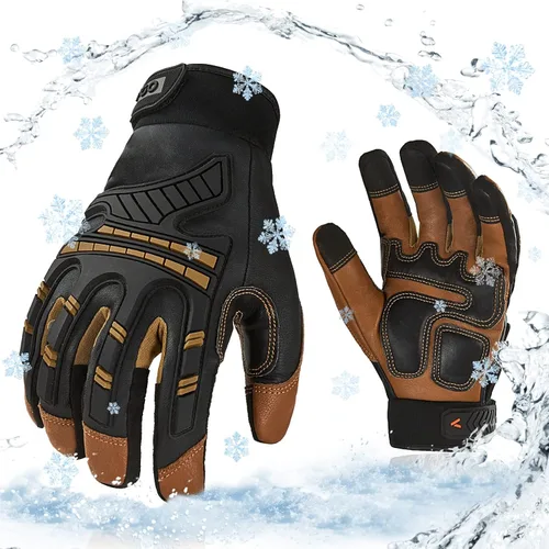 Vgo - 2 pares de guantes de trabajo de invierno, impermeables, para hombre, resistentes y cálidos, antigolpes, clima de trabajo, frío, para