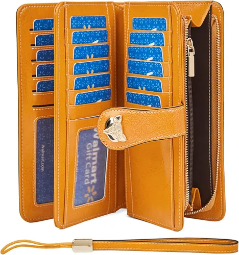 Miniatura 2 de FOXLOVER Cartera de pulsera de diseño para mujer, de gran capacidad, para mujer, con bloqueo RFID, tarjetero de cuero