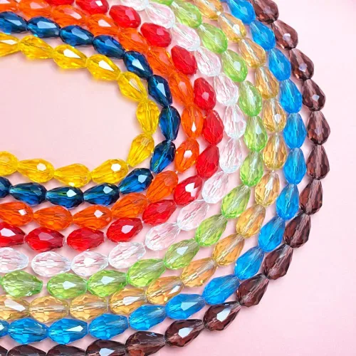 Miniatura 2 de 100 cuentas de cristal de lágrima de 0.236 x 0.315 pulgadas, forma facetada, agujero vertical, cuentas de vidrio sueltas, manualidades, pulseras