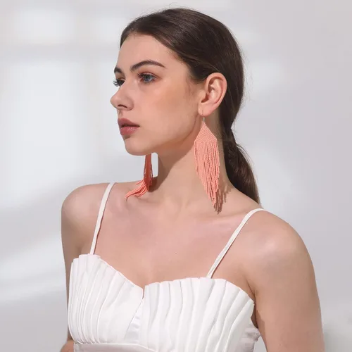 Miniatura 4 de Aretes de borla hechos a mano con cuentas, aretes bohemios con flecos para mujeres y niñas, aretes indios nativos americanos