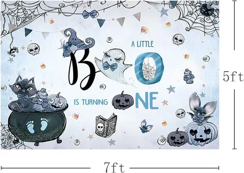 Miniatura 3 de MEHOFOND Fondo espeluznante de 7 x 5 pies para fotografía de primer cumpleaños de Halloween para niño, acuarela azul, Halloween, boo, fiesta