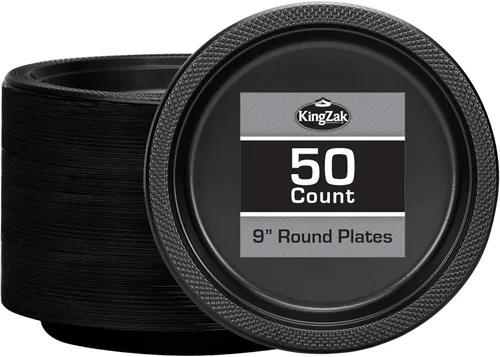 Miniatura 12 de Platos de plástico rojos de la colección Hanna K. Signature, redondos de 9 pulgadas, 50 unidades – Platos desechables resistentes para cenas