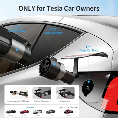Miniatura 3 de Adaptador de Carga J1772 a Cargador Tesla QIAO, Hasta 80A 250V - Adaptador J1772 a NACS para Cargar Coches Eléctricos Tesla en Estación de Carga AC