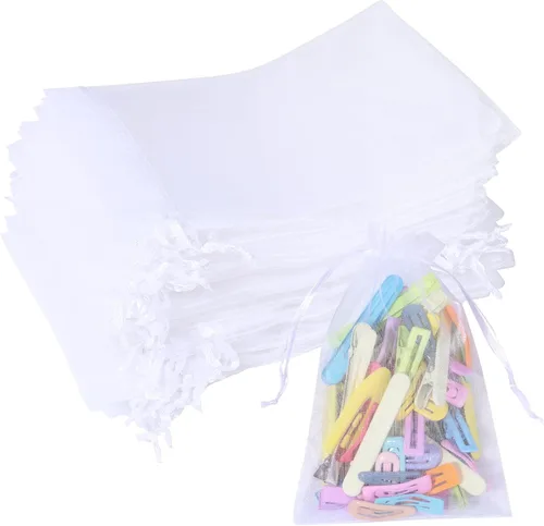 Miniatura 8 de Partyeah 50 bolsas de organza de 4 x 6 pulgadas, pequeñas bolsas de malla para joyas, bolsas con cordón para bolsas de regalo de organza de dulces