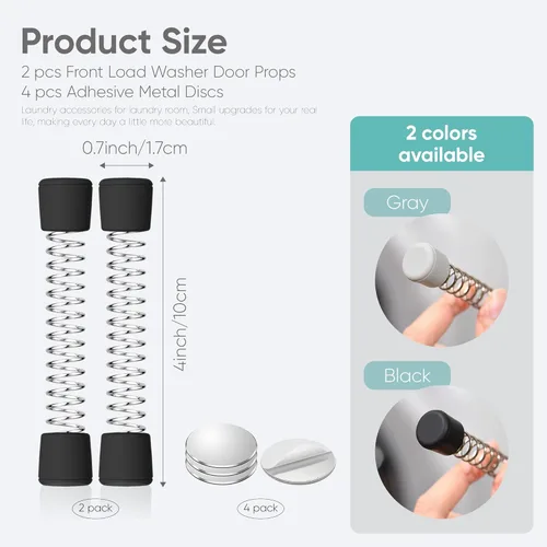 Miniatura 7 de Paquete de 2 accesorios para puerta de lavadora de carga frontal, soporte magnético para puerta con resorte flexible y discos de metal adhesivos