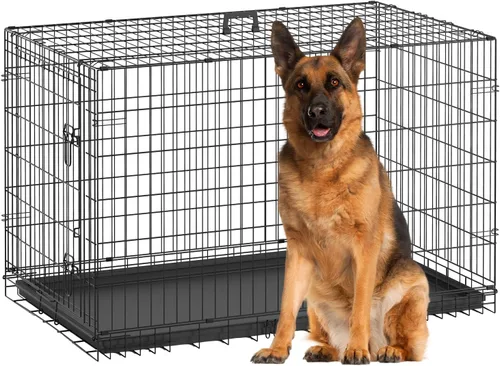 Miniatura 9 de BestPet Jaula para perros 18 pulgadas Negro Perrera de metal plegable con puertas individuales, pestillos seguros de perno deslizante