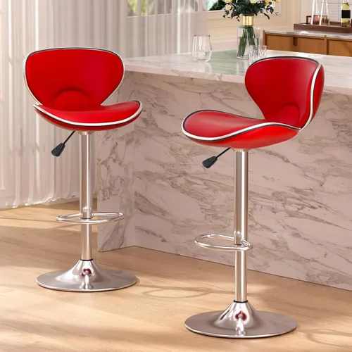 Miniatura 8 de Juego de 2 taburetes de bar, taburetes de bar giratorios ajustables para mostrador de cocina, silla de bar moderna de cuero PU de altura