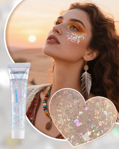 Miniatura 2 de Gel con purpurina para la cara y el cuerpo, 6 colores, con lentejuelas gruesas holográficas, pintura para fiestas, cantantes, conciertos, festivales