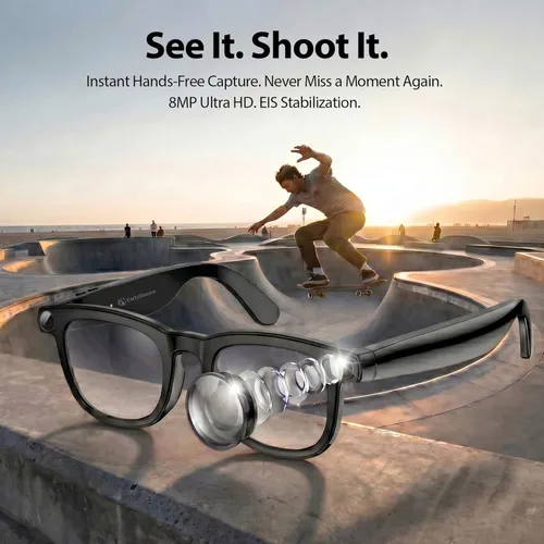 Miniatura 4 de EarlySincere Gafas inteligentes con cámara POV 4K de 8 MP, video HD, asistente de visión AI, transcriptor de traducción y voz, audio de oído
