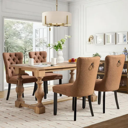 Miniatura 69 de Juego de 2 sillas de comedor tapizadas de terciopelo, sillas laterales de cocina de estilo moderno con ribete de cabeza de clavo y patas de madera