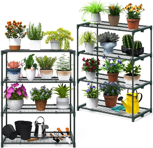 Estantes para invernadero de plantas Ohuhu de 4 niveles, paquete de 2, estante extra ancho y estable para invernadero para exteriores, 31x18x42