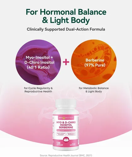 Miniatura 3 de Suplemento de inositol para mujeres, mio-inositol y D-Chiro inositol 40:1, bienestar reproductivo con berberina, MTHF folato y vitamina D3, apoya
