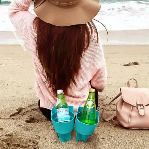 Miniatura 6 de Portavasos para la playa Home Queen con bolsillo, soporte multifuncional para arena para bebidas, teléfono, gafas de sol y llaves, accesorio