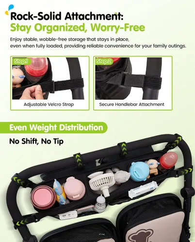 Miniatura 4 de Organizador de cochecito doble con 11 compartimentos para Bob Duallie, Baby Jogger City Mini GT2, organizador doble para cochecito, Jeep, accesorios