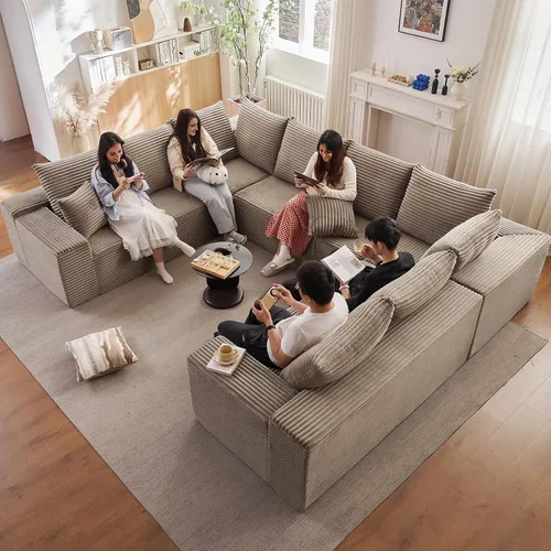 Miniatura 19 de Sofá modular de nube de 140 pulgadas para sala de estar, sofá modular de asiento profundo, juego de sofás de pana grandes y cómodos con espuma