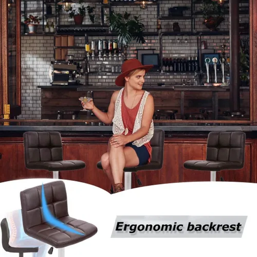 Miniatura 5 de Juego de 2 taburetes de bar, modernos taburetes de bar cuadrados de piel sintética, taburetes de bar, sillas de bar, taburete giratorio moderno