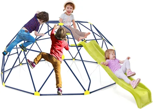 Costzon Cúpula de escalada para niños con tobogán ondulado extendido, barra de monos para gimnasio de la selva para niños de 13.3 pies para