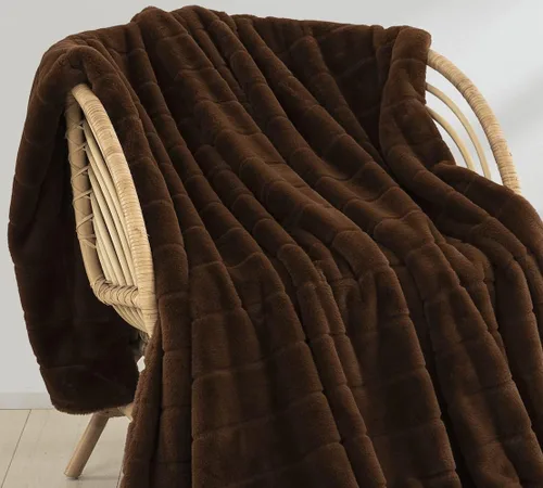 Miniatura 11 de Manta de piel sintética, felpa suave de doble cara, elegante decoración cálida a rayas para cama, sofá y silla (individual/crema)