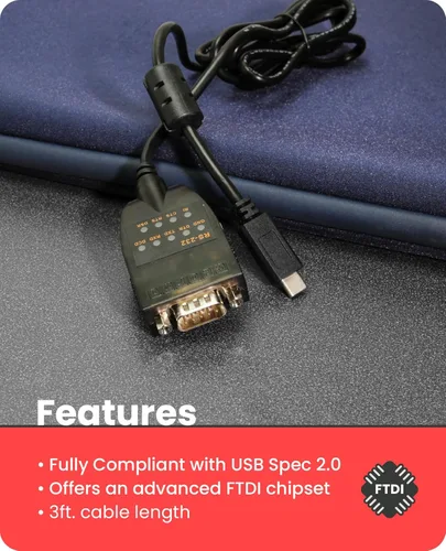 Miniatura 5 de Gearmo Adaptador serie USB C a RS232 con chip FTDI Indicadores LED de transferencia de datos de alta velocidad compatible con plataforma cruzada
