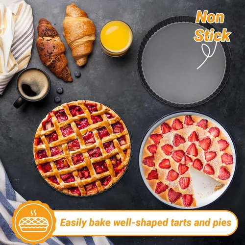 Miniatura 5 de Beasea Sartén para tartas de 10 pulgadas con parte inferior extraíble, sartén antiadherente para quiche con borde estriado, base suelta, bandeja