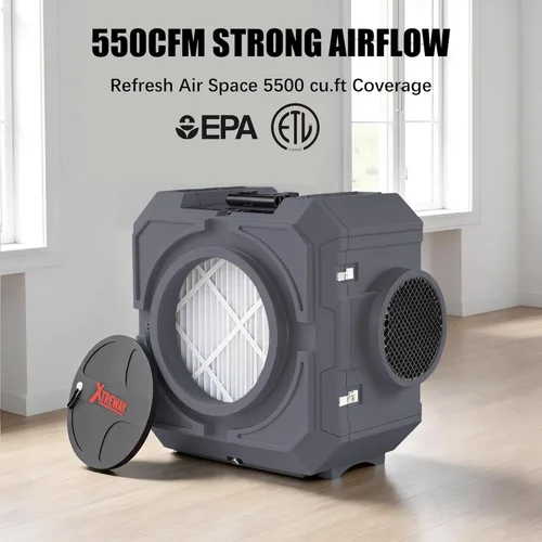 Miniatura 3 de Depurador de aire Hepa de 550CFM con filtración de 3 etapas, máquina de aire negativo apilable, purificador de aire comercial con filtros Gris