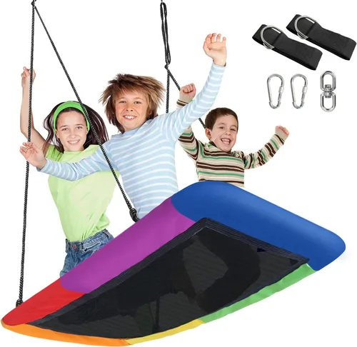 Sorbus Columpio de platillo de 60 pulgadas para niños, plataforma grande de 700 libras, cuerda ajustable y asiento duradero, red de trampolín para