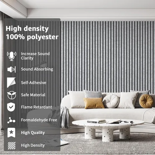 Miniatura 4 de Art3dwallpanels Paquete de 10 Paneles Acústicos, 48" X 12" X 0.43" Paneles de Pared Insonorizados, Autoadhesivos de Alta Densidad que Absorben