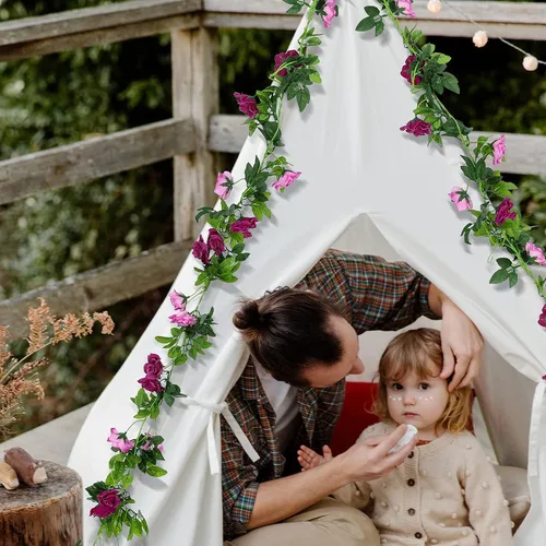 Miniatura 6 de Floweroyal Paquete de 2 guirnaldas de flores artificiales de 15.8 pies, flores de seda falsas de hiedra rosa para colgar en el arco de boda, fiesta