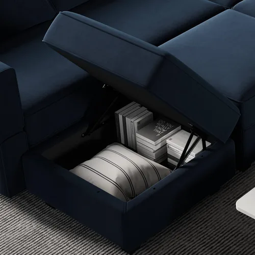 Miniatura 8 de Belffin Silla modular con brazo seccional con asiento de almacenamiento, sillón de terciopelo, sofá individual, silla de club azul