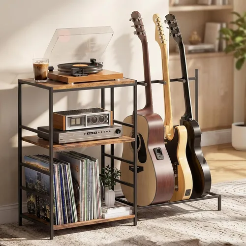 Soporte de guitarra para múltiples guitarras acústicas con estante de almacenamiento de 3 niveles, estante de exhibición de guitarras, accesorios de