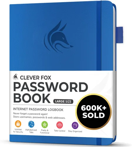 Miniatura 10 de Clever Fox - Libreta de contraseñas con pestañas alfabéticas, organizador de direcciones de Internet, tamaño grande, para inicios de sesión en Azul