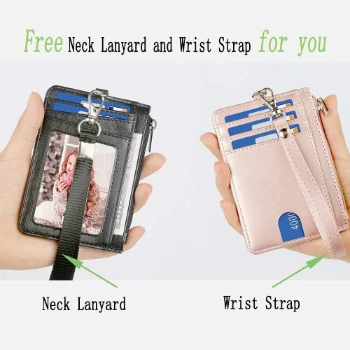 Miniatura 2 de Teskyer - Cartera minimalista delgada, soporte para tarjetas de crédito con bloqueo RFID, compartimento frontal de piel para documentos