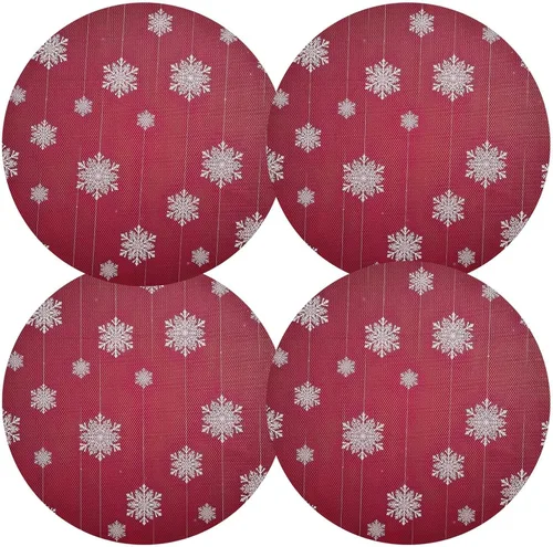 Miniatura 2 de White Snowflakes Red Christmas Round Placemat, Non Slip Dining Table Heat Protector Mats for Kitchen one sizex6