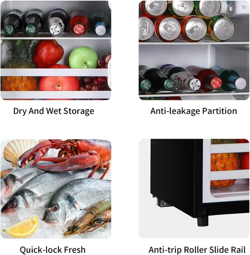 Miniatura 4 de KRIB BLING Refrigerador de 3.5 pies cúbicos con congelador, puerta doble vintage, cerradura fresca, termostato ajustable de 7 niveles para Negro