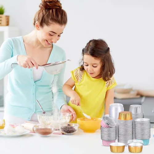 Miniatura 7 de Thenshop 200 mini tazas de aluminio para hornear de 5 onzas con tapa, moldes desechables para tartas, cumpleaños, boda, fiesta, papel de aluminio