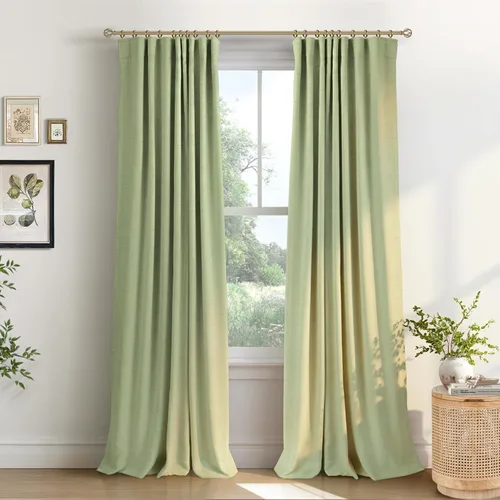 Miniatura 47 de INOVADAY Cortinas 100% opacas para dormitorio, cortinas opacas de 84 pulgadas de largo, cortinas opacas de lino con anillos de clip, aislamiento