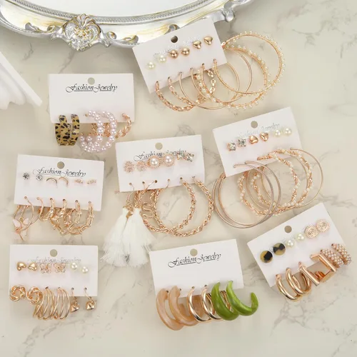 Miniatura 5 de Juego de 45 pares de aretes de aro dorados para niñas y mujeres, juego de aretes gruesos trenzados pequeños y grandes, aretes para mujer, paquete