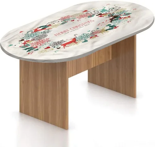 Miniatura 14 de XISUNYA Mantel ovalado ajustable de poliéster elástico para Navidad, mantel ajustable con estampado de villancicos nevados, se adapta a mesas