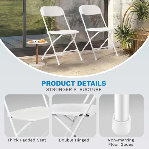 Miniatura 7 de Paquete de 4 sillas plegables, sillas plegables blancas duraderas, sillas plegables de metal resistentes