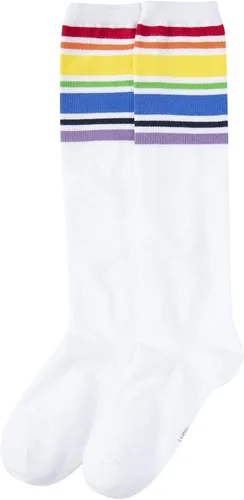 Miniatura 3 de YEJIMONG Calcetines altos hasta la rodilla para mujeres y niñas, 4 pares de calcetines de tubo a rayas con puños acanalados antideslizantes