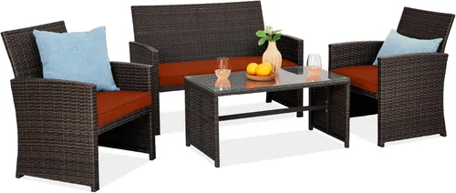 Miniatura 15 de Best Choice Products juego de muebles de mimbre para patio al aire libre, 4 piezas, para conversación en el patio trasero con mesa de café, cojines