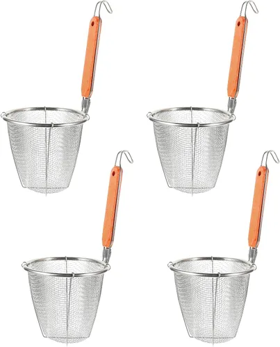 Angoily - Canastas coladoras de fideos de 4 piezas con asa, coladores de pasta de malla para cocinar ramen y espagueti, coladores de cocina de acero