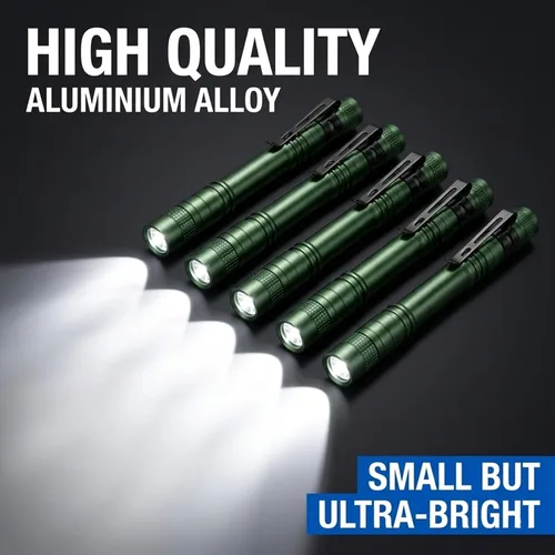 Miniatura 5 de Paquete de 2 linternas para bolígrafo, interruptor trasero de un solo modo, mini linterna LED alimentada por 2 baterías AAA, luz de bolsillo