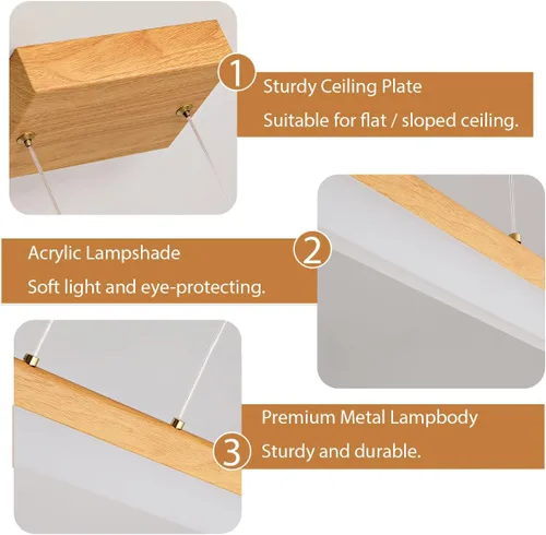 Miniatura 6 de Moderna lámpara colgante lineal LED regulable de 39 pulgadas, luz de madera para comedor, altura ajustable, luz colgante de techo de 3000 K, luz