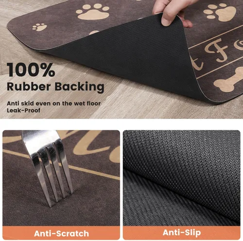 Miniatura 5 de Tapete de Alimentación para Mascotas - Mantel Individual Absorbente para Tazón de Comida y Agua, con Respaldo de Goma Impermeable, Tapete Marrón