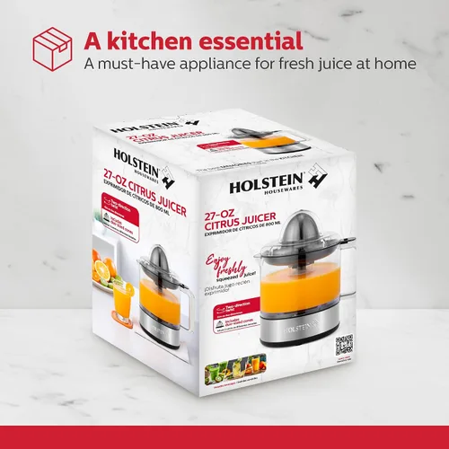 Miniatura 9 de Holstein Housewares Exprimidor eléctrico de cítricos de 27 onzas, negro/acero inoxidable, ideal para zumos de naranja, limón y pomelo recién