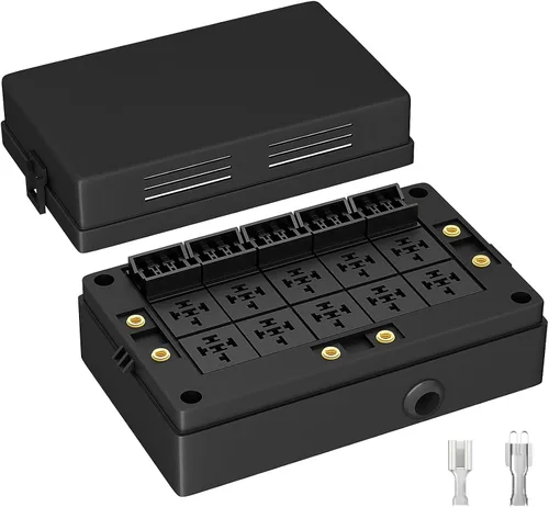 DAIERTEK Caja de relé de fusibles de 12 V, automotriz, 10 ranuras, soporte de relé de 15 ranuras, soporte de fusibles ATC/ATO, bloque universal de