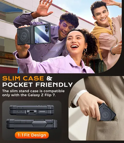 Miniatura 8 de Funda magnética para Samsung Z-Flip-7: funda protectora de grado militar de cuerpo completo [compatible con Magsafe ] [Soporte doble] Funda Negro
