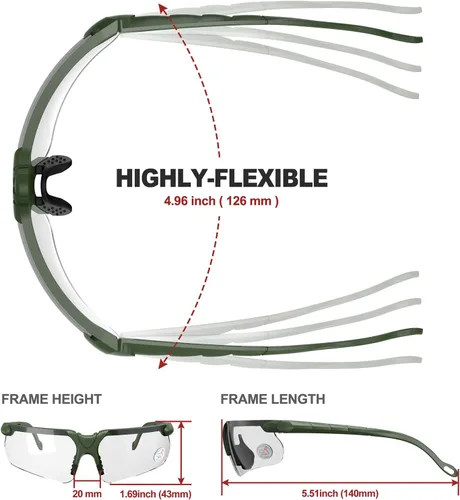 Miniatura 3 de Xaegistac Gafas de disparo con estuche Gafas de seguridad antivaho para cazadores para adultos Lente transparente-marco verde